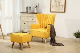 Contemporary Faux Wool Upholstered Wingback Armchair with Footstool - thumbnail 2