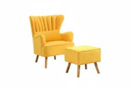 Contemporary Faux Wool Upholstered Wingback Armchair with Footstool - thumbnail 3