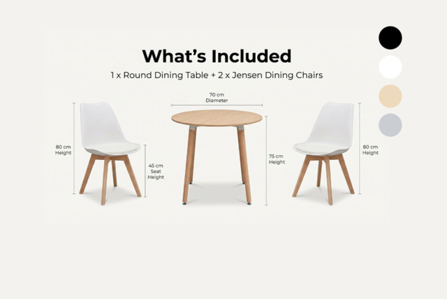 EARLY BIRD! 2-Seater Scandi Round Dining Table & Chair Set - image 1