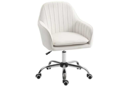 Cream Velvet-Feel Ergonomic Office Chair - Adjustable Height, 120kg Capacity - thumbnail 5