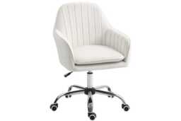 Cream Velvet-Feel Ergonomic Office Chair - Adjustable Height, 120kg Capacity
