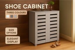 Wooden Shoe Storage Cabinet - Minimalist, Multi-Shelf Organiser in 2 Styles & 3 Colours - thumbnail 2