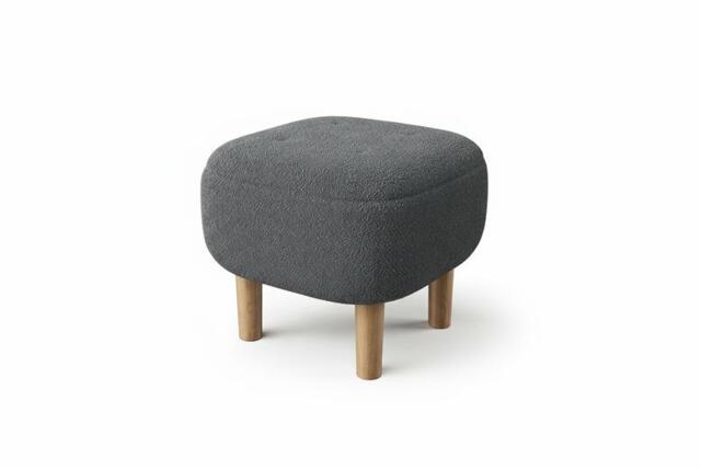 Upholstered Teddy Fleece Tufted Footstool with Wooden Legs - image 1