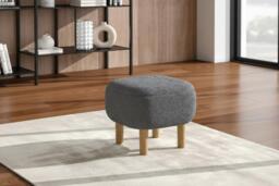 Upholstered Teddy Fleece Tufted Footstool with Wooden Legs - thumbnail 2