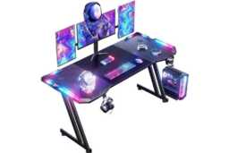 EcoFurnix Contemporary Gaming TV Stand Desk - Carbon Fibre, RGB Lighting, 160cm Wide, Organiser Accessories - thumbnail 2