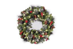 PRICE DROP! Pre-Lit Artificial Christmas Wreath - Battery-Operated, Pinecones & Berries, Multiple Sizes or Arch - thumbnail 1