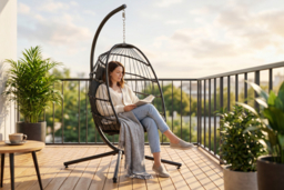 CLEARANCE! Egg-Shaped Hanging Chair with Headrest & Frame - thumbnail 6