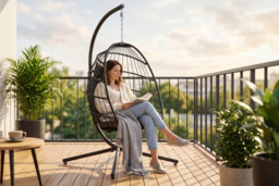 CLEARANCE! Egg-Shaped Hanging Chair with Headrest & Frame - thumbnail 2