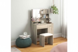 Natural Wood Dressing Table & Stool Set with Mirror, Storage Drawers & Modern Design - Bedroom Vanity Desk