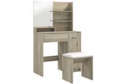 Natural Wood Dressing Table & Stool Set with Mirror, Storage Drawers & Modern Design - Bedroom Vanity Desk - thumbnail 2