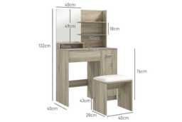 Natural Wood Dressing Table & Stool Set with Mirror, Storage Drawers & Modern Design - Bedroom Vanity Desk - thumbnail 3