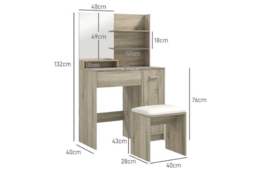 Natural Wood Dressing Table & Stool Set with Mirror, Storage Drawers & Modern Design - Bedroom Vanity Desk - thumbnail 7