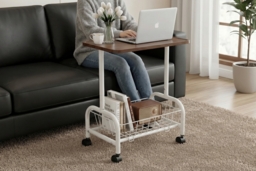 Mobile Side Table with Lower Basket and Locking Castors - thumbnail 2