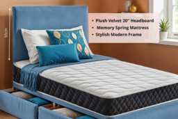 Kids Plush Velvet Divan Bed with Memory Mattress & Storage - thumbnail 4