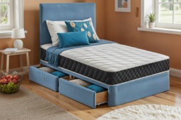 PRICE DROP! Kids Plush Velvet Divan Bed with Memory Mattress & Storage - thumbnail 2