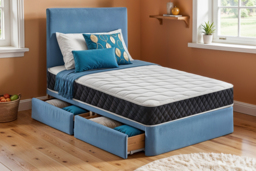 Kids Plush Velvet Divan Bed with Memory Mattress & Storage - thumbnail 1