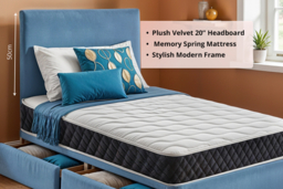 Kids Plush Velvet Divan Bed with Memory Mattress & Storage - thumbnail 8