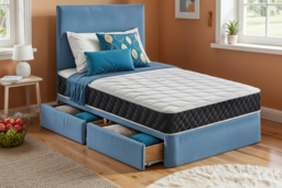Kids Plush Velvet Divan Bed with Memory Mattress & Storage - thumbnail 6