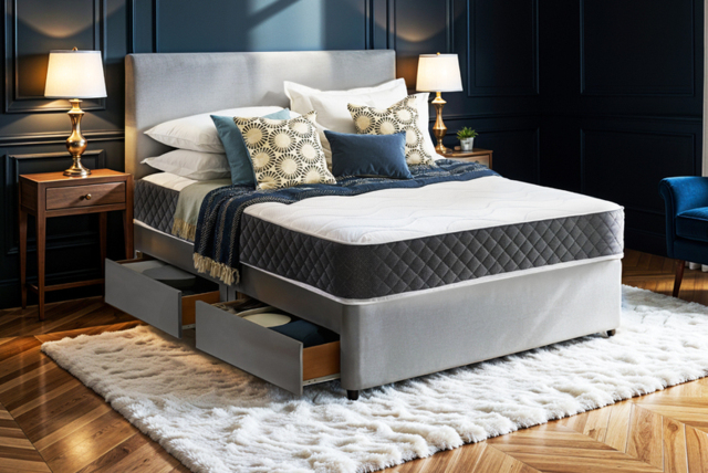 Grey Divan Bed With Memory Sprung Mattress - 2 Or 4 Drawers Upgrade! - image 1