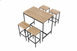 Wood-Grain Finish Table and 4 Stools with Footrests - thumbnail 5