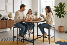 Wood-Grain Finish Table and 4 Stools with Footrests - thumbnail 8