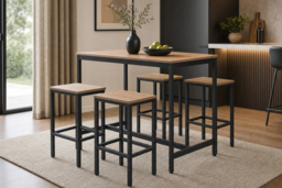 Wood-Grain Finish Table and 4 Stools with Footrests - thumbnail 6
