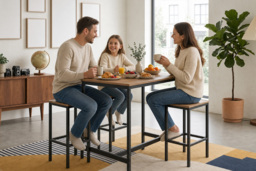 Wood-Grain Finish Table and 4 Stools with Footrests - thumbnail 4