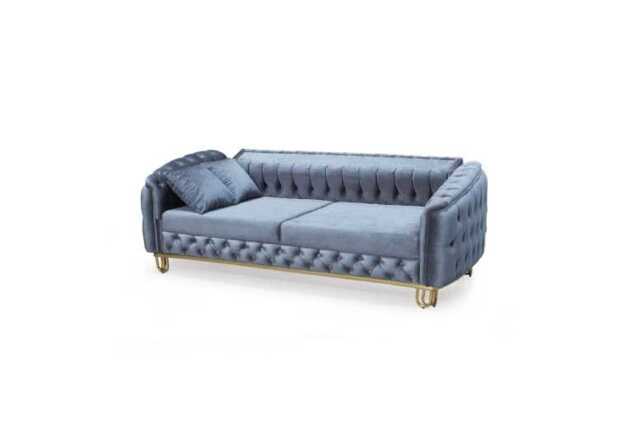 Plush Velvet Chesterfield 3+2 Seater Sofa Set - Modern Velvet Sofas with Chrome Legs, Generous Seating (Black, Grey, Blue) - image 1