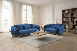 Plush Velvet Chesterfield 3+2 Seater Sofa Set - Modern Velvet Sofas with Chrome Legs, Generous Seating (Black, Grey, Blue) - thumbnail 6