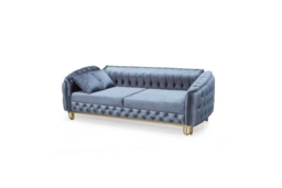 Plush Velvet Chesterfield 3+2 Seater Sofa Set - Modern Velvet Sofas with Chrome Legs, Generous Seating (Black, Grey, Blue) - thumbnail 5