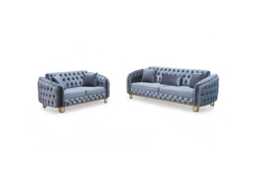 Plush Velvet Chesterfield 3+2 Seater Sofa Set - Modern Velvet Sofas with Chrome Legs, Generous Seating (Black, Grey, Blue) - thumbnail 3