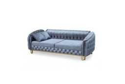Plush Velvet Chesterfield 3+2 Seater Sofa Set - Modern Velvet Sofas with Chrome Legs, Generous Seating (Black, Grey, Blue) - thumbnail 1