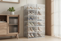 Organise with 12 Stackable Shoe Storage Boxes - Ventilated and Handy Design - thumbnail 7