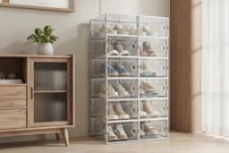 Organise with 12 Stackable Shoe Storage Boxes - Ventilated and Handy Design - thumbnail 3