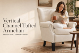 Vertical Channel Tufted Armchair with Nailhead Trim - thumbnail 3