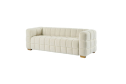 Cream Teddy Fleece Boucle 3-Seater Sofa - Modern Plush Fabric Loveseat with Scatter Pillows