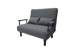 Grey Double Folding Sofa Bed with Wide Armrests, 6-Level Adjustable Backrest, and Soft Cotton Filling