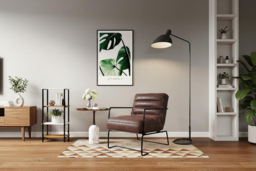 PRICE DROP! Mid-Century Ribbed PU Leather Armchair with Sleek Metal Base - Brown - thumbnail 8
