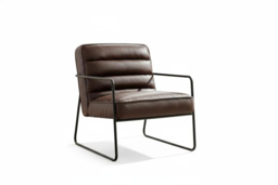 PRICE DROP! Mid-Century Ribbed PU Leather Armchair with Sleek Metal Base - Brown - thumbnail 5