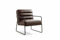 PRICE DROP! Mid-Century Ribbed PU Leather Armchair with Sleek Metal Base - Brown - thumbnail 1