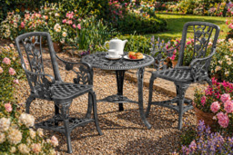 3-Piece UV-stabilised PVC Rose Bistro Set - Pewter, Compact Garden Patio Furniture - thumbnail 4