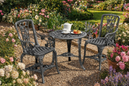 3-Piece UV-stabilised PVC Rose Bistro Set - Pewter, Compact Garden Patio Furniture - thumbnail 5