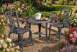 3-Piece UV-stabilised PVC Rose Bistro Set - Pewter, Compact Garden Patio Furniture - thumbnail 8