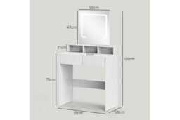 White LED Vanity Dressing Table - 2 Drawer Contemporary Bedroom Makeup Desk with Touch Sensor Mirror - thumbnail 3