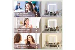 White LED Vanity Dressing Table - 2 Drawer Contemporary Bedroom Makeup Desk with Touch Sensor Mirror - thumbnail 4
