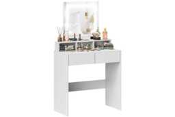 White LED Vanity Dressing Table - 2 Drawer Contemporary Bedroom Makeup Desk with Touch Sensor Mirror - thumbnail 2