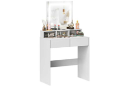 White LED Vanity Dressing Table - 2 Drawer Contemporary Bedroom Makeup Desk with Touch Sensor Mirror - thumbnail 6