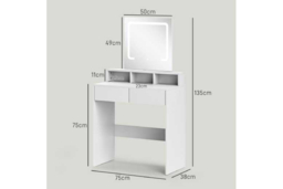 White LED Vanity Dressing Table - 2 Drawer Contemporary Bedroom Makeup Desk with Touch Sensor Mirror - thumbnail 7