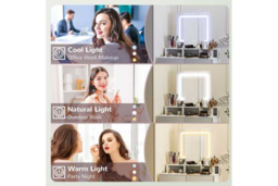 White LED Vanity Dressing Table - 2 Drawer Contemporary Bedroom Makeup Desk with Touch Sensor Mirror - thumbnail 8