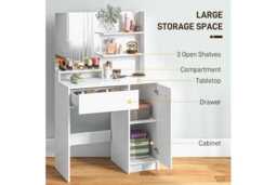 Contemporary White Dressing Table Set with Mirror, Cushioned Stool & Storage - Bedroom Vanity Furniture - thumbnail 4